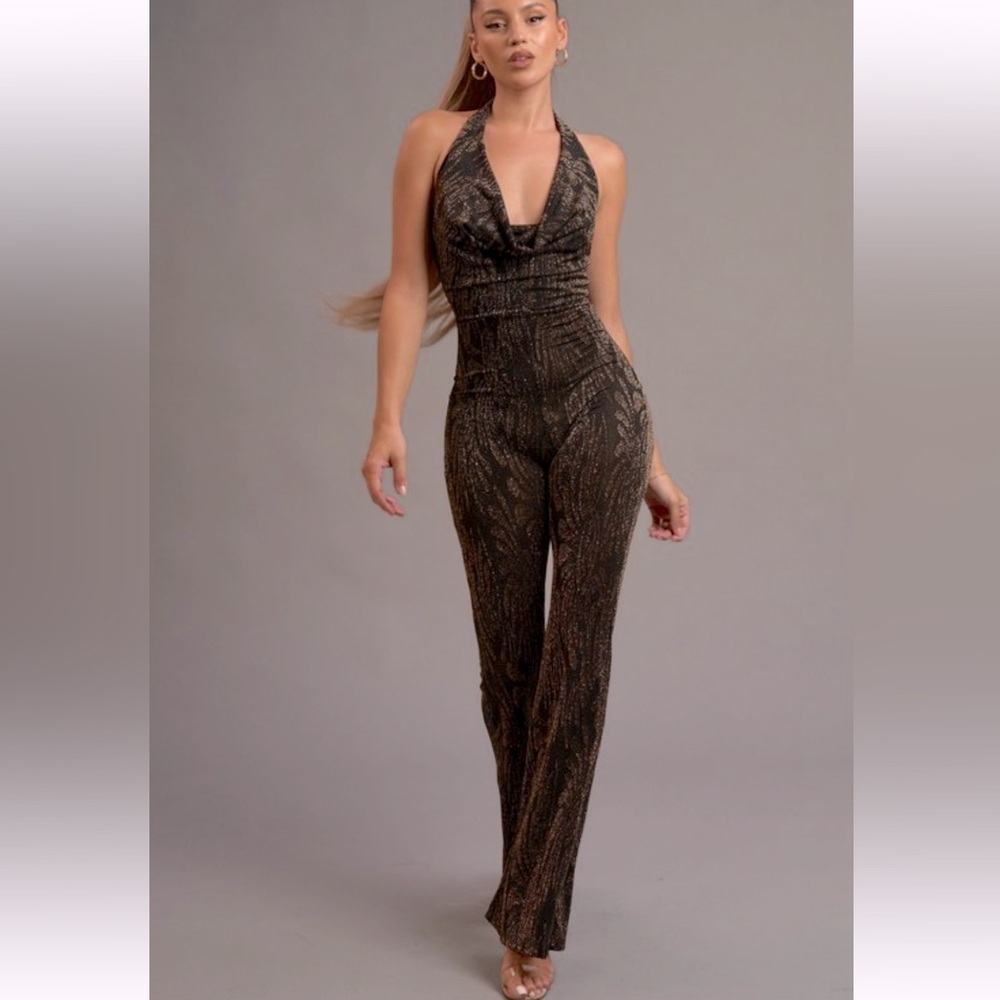 Chic Black and Gold Halter Jumpsuit